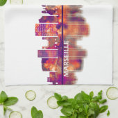 Marseille France Skyline Theedoek (Gevouwen)