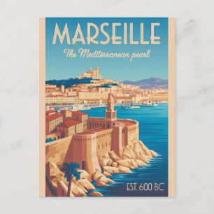 Marseille Frankrijk Retro Stijl Stadsgezicht Reize Briefkaart