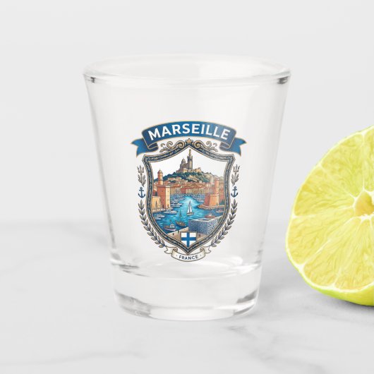 Marseille Frankrijk Shot Glas (Voorkant)