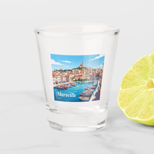 Marseille Frankrijk Shot Glas (Voorkant)