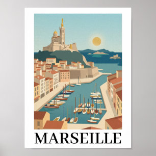 Marseille Frankrijk Vintage Minimalistische Reis Poster