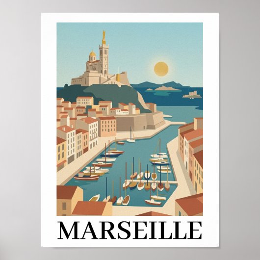 Marseille Frankrijk Vintage Minimalistische Reis Poster (Voorkant)