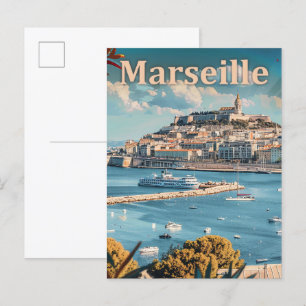 Marseille Frankrijk Vintage Retro Reizen Illustrat Briefkaart