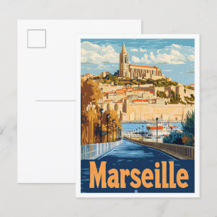 Marseille Frankrijk Vintage Travel Illustratie Briefkaart