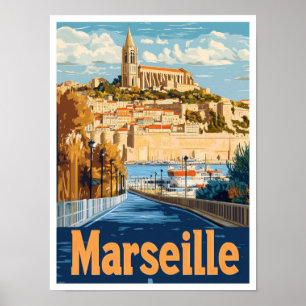 Marseille Frankrijk Vintage Travel Illustratie Poster