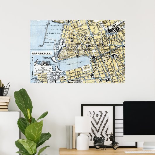 Marseille, Franse  kaart Poster (Thuiskantoor)