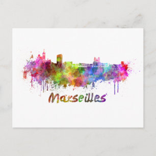 Marseille skyline in waterverf briefkaart