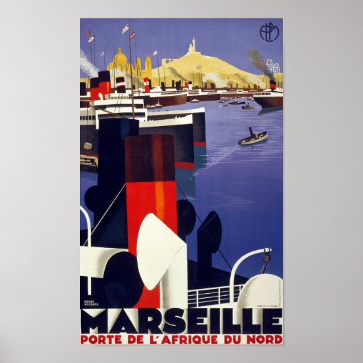 Marseille Vintage Travel Poster teruggezet (Voorkant)