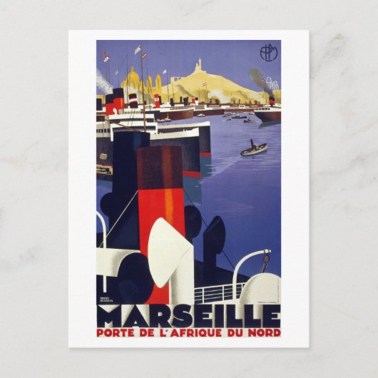 Marseille Vintage Travel Poster teruggezet Briefkaart (Voorkant)
