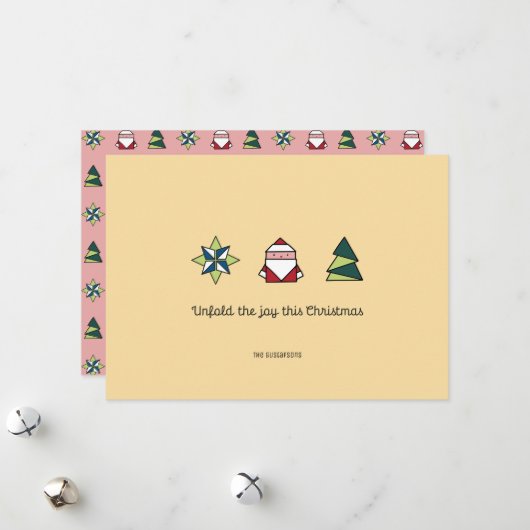 Marsepein Origami Kerstmis Feestdagenkaart (Voorkant / Achterkant in situ)