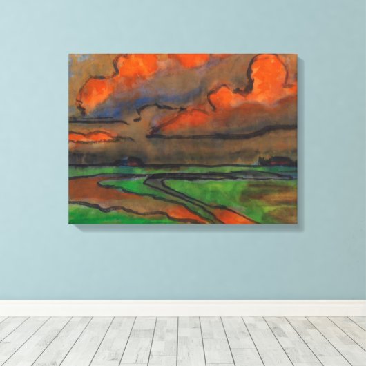 Marsh Landschap onder rode wolken | Emil Nolde | Canvas Afdruk (Insitu (Houten vloer))