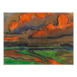 Marsh Landschap onder rode wolken | Emil Nolde | Foto Afdruk