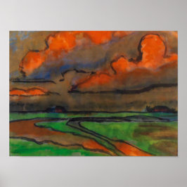 Marsh Landschap onder rode wolken | Emil Nolde | Poster