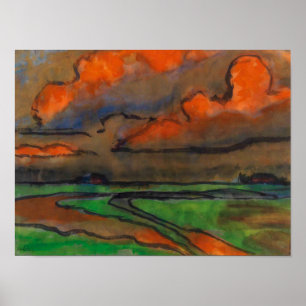 Marsh Landschap onder rode wolken Emil Nolde Poster