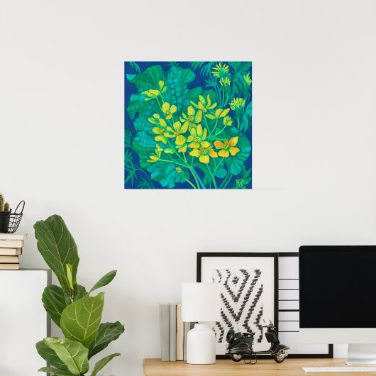 Marsh Marigold Summer Wildbloemen Floral Painting Poster (Thuiskantoor)