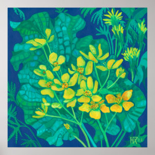 Marsh Marigold Summer Wildbloemen Floral Painting Poster