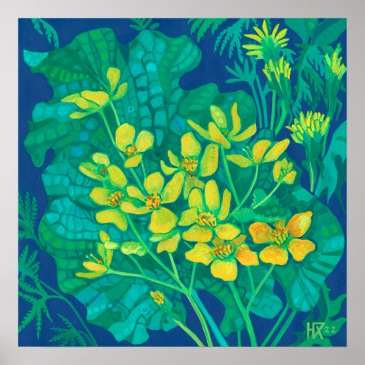 Marsh Marigold Summer Wildbloemen Floral Painting Poster (Voorkant)