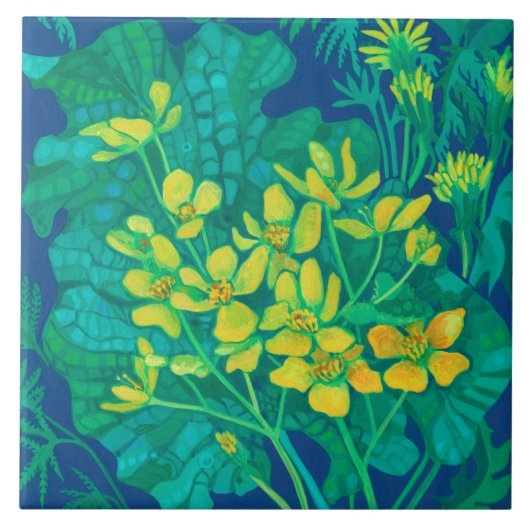 Marsh Marigold Summer Wildbloemen Floral Painting Tegeltje (Voorkant)