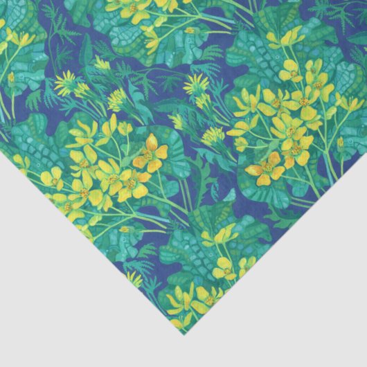 Marsh Marigold Wildflower Geel Bloemen Patroon Tissuepapier (Detail)