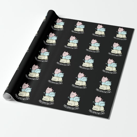 Marsh-meow-lows Funny Cat Marshmallow Pun Dark BG Cadeaupapier (Uitgerold)