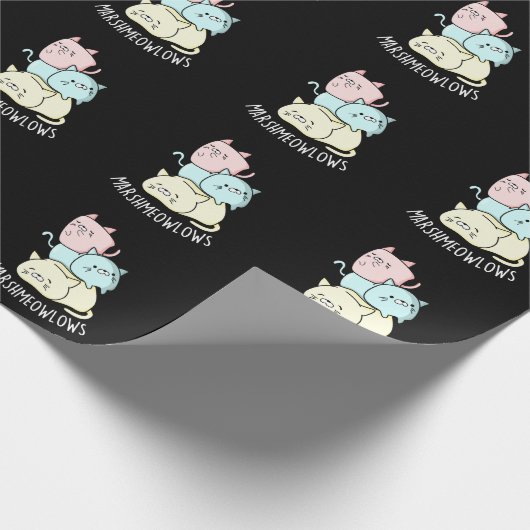 Marsh-meow-lows Funny Cat Marshmallow Pun Dark BG Cadeaupapier (Hoek)