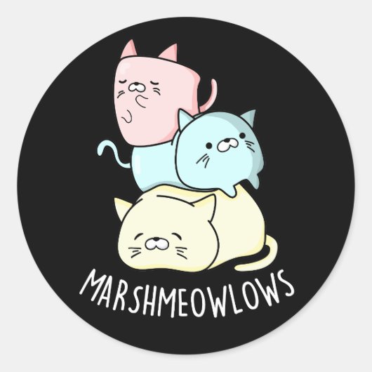 Marsh-meow-lows Funny Cat Marshmallow Pun Dark BG Ronde Sticker (Voorkant)
