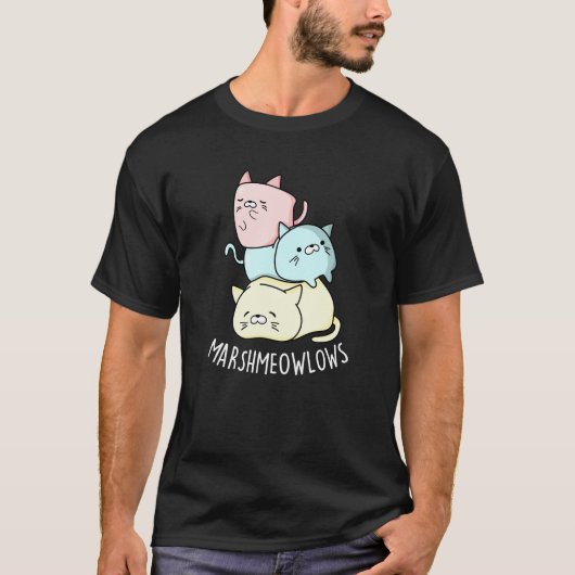Marsh-meow-lows Funny Cat Marshmallow Pun Dark BG T-shirt (Voorkant)