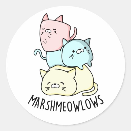 Marsh-meow-lows Grappige Kat Marshmallow Pun Ronde Sticker (Voorkant)