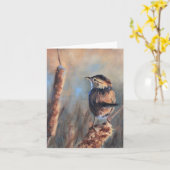 Marsh Wren Fine Art alle gelegenheden Kaart (Gele Bloem)