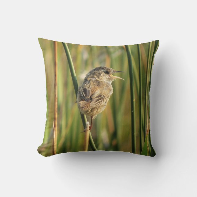 Marsh Wren Throw Pillow Kussen (Voorkant)
