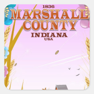 Marshall County '1836' Indiana reisposter. Vierkante Sticker