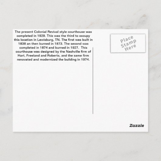 Marshall County Courthouse - Lewisburg, TN Briefkaart (Achterkant)
