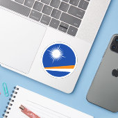 Marshall Islands Vlag Ronde Sticker (Laptop met iPhone)