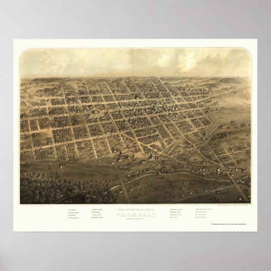 Marshall, MI Panorama Map - 1868 Poster (Voorkant)