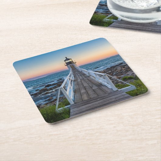 Marshall Point-vuurtoren op zonsondergang Kartonnen Onderzetters (Schuin)