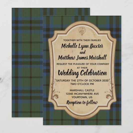 Marshall Tartan Wedding Invitation Kaart (Voorkant / Achterkant)