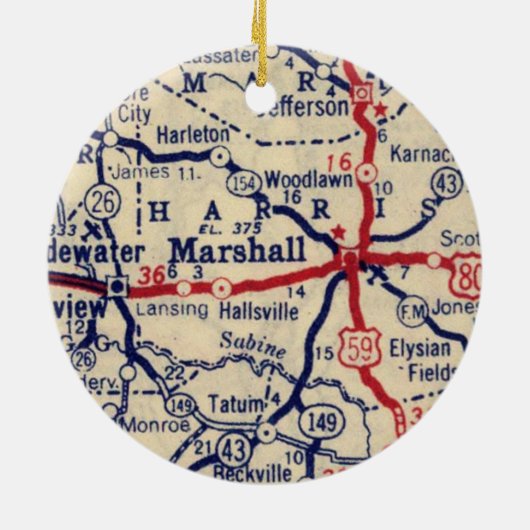Marshall TX 1945 Map Keramisch Ornament (Achterkant)