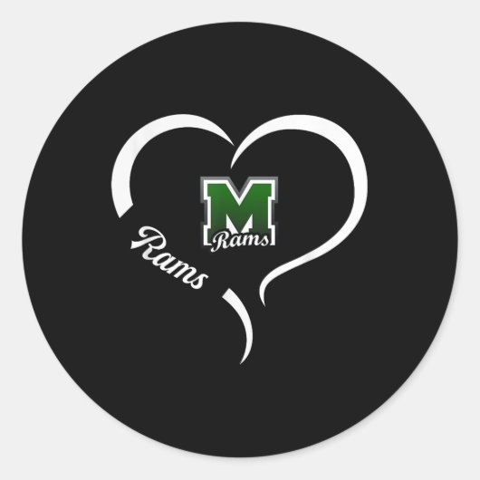 Marshfield Rams Logo Half Heart Slogan HS Ronde Sticker (Voorkant)