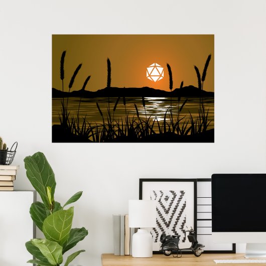 Marshland Sunset Lake D20 Dice Sun RPG Landschap Poster (Thuiskantoor)