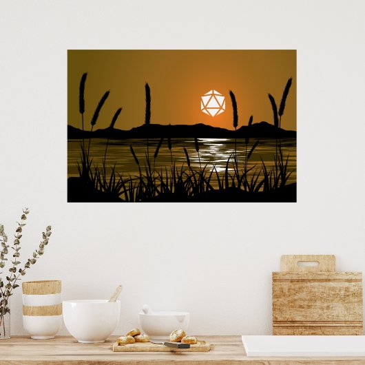 Marshland Sunset Lake D20 Dice Sun RPG Landschap Poster (Keuken)