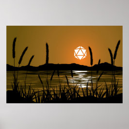 Marshland Sunset Lake D20 Dice Sun RPG Landschap Poster