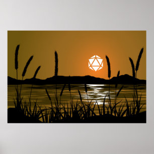 Marshland Sunset Lake D20 Dice Sun RPG Landschap Poster