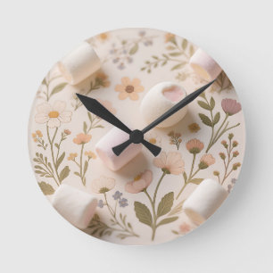 Marshmallow Bloem Pastel Patroon Ronde Klok