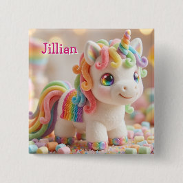 Marshmallow Eenhoorn en Pastelkleurige Snoepdroom Vierkante Button 5,1 Cm