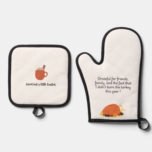 Marshmallow en pompoen met grappige citaten ovenwant & pannenlap set (Voorkant)