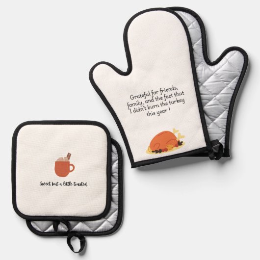 Marshmallow en pompoen met grappige citaten ovenwant & pannenlap set (Voorkant / Achterkant)