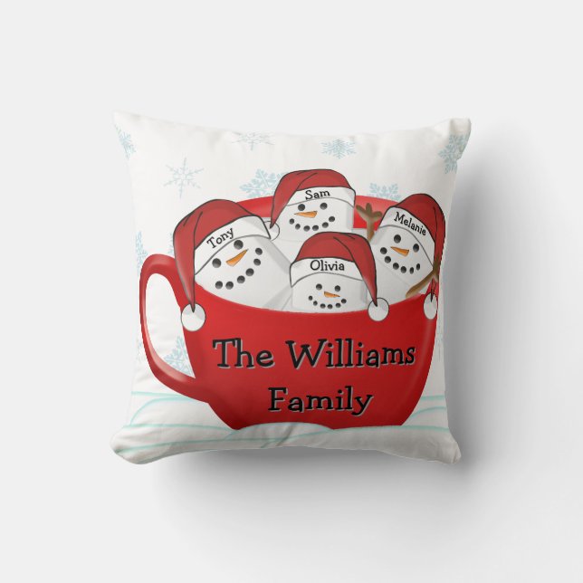 Marshmallow Familie Met Gepersonaliseerde Namen Kussen (Voorkant)