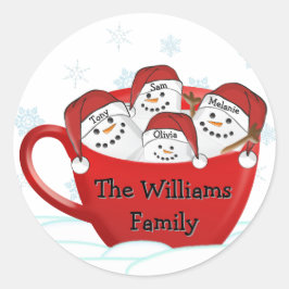 Marshmallow Familie Met Gepersonaliseerde Namen Ronde Sticker