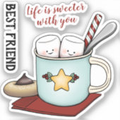 Marshmallow Friends in de kerstMok van de hete cac Sticker (Voorkant)