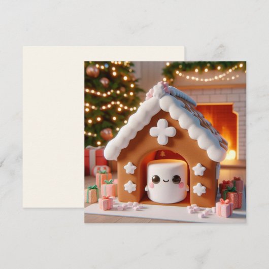 Marshmallow Gingerbread House Christmas Kaart (Voorkant / Achterkant)